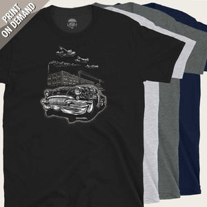 custom 1955 buick in detroit tee by bomonster