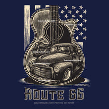 Load image into Gallery viewer, men&#39;s t-shirt with old gmc truck and harley in guitar shape and flag