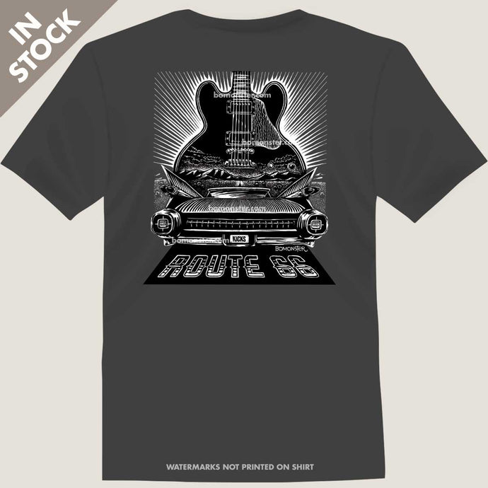 route 66 cadillac blues guitar tee by bomonster