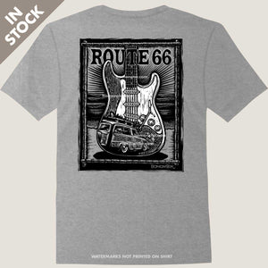 fender stratocaster guitar woody wagon waves tee by bomonster