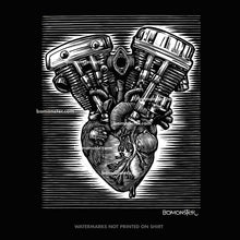 Load image into Gallery viewer, bomonster scratchboard harley panhead and shovelhead cylinders on human heart