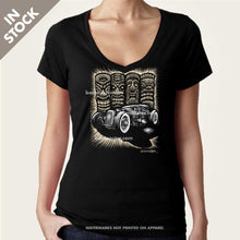 Load image into Gallery viewer, rat rod and tikis womens vee neck shirt by bomonster