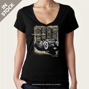 rat rod and tikis womens vee neck shirt by bomonster