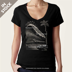 vw bus bug and tsunami wave womens vee neck by bomonster