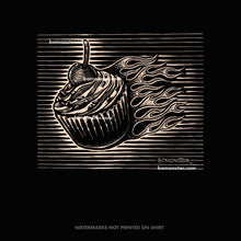 Load image into Gallery viewer, bomonster cupcake with hot rod flames