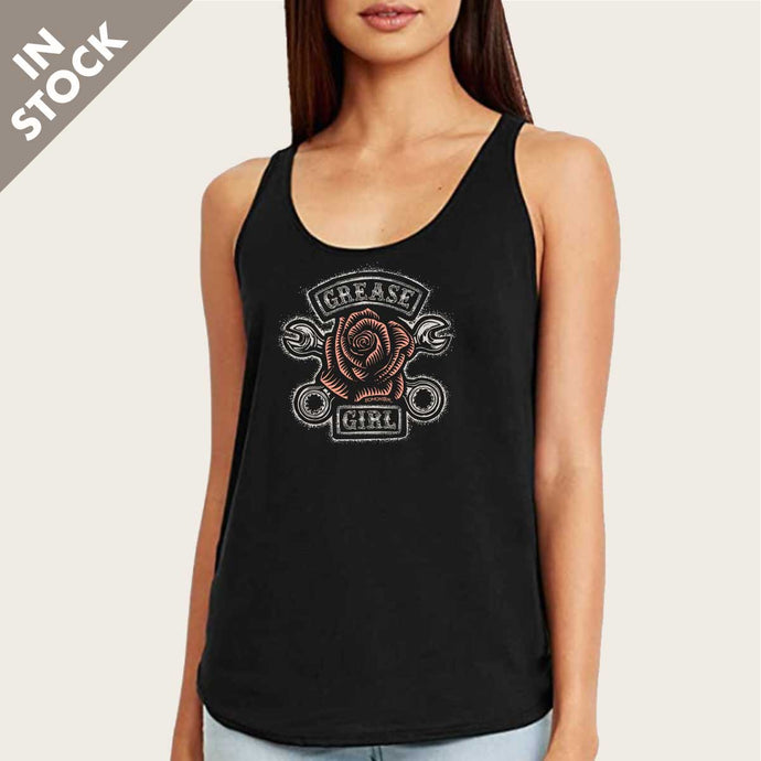 grease girl wrenches and rose tank top